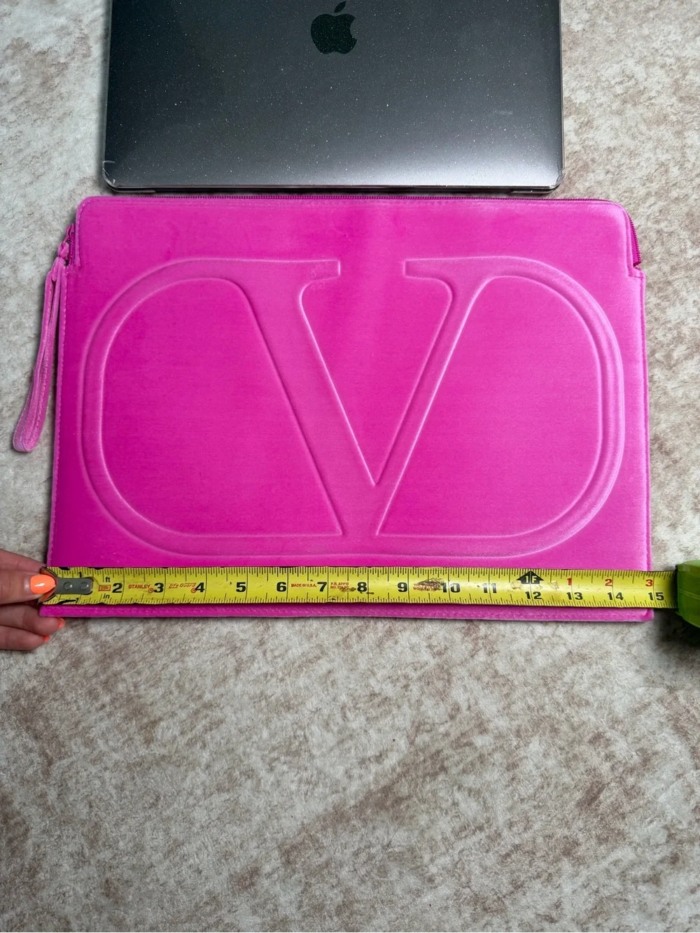 Valentino Garavani Hot Pink Velvet Tablet / Computer Sleeve Pouch 15” Wide